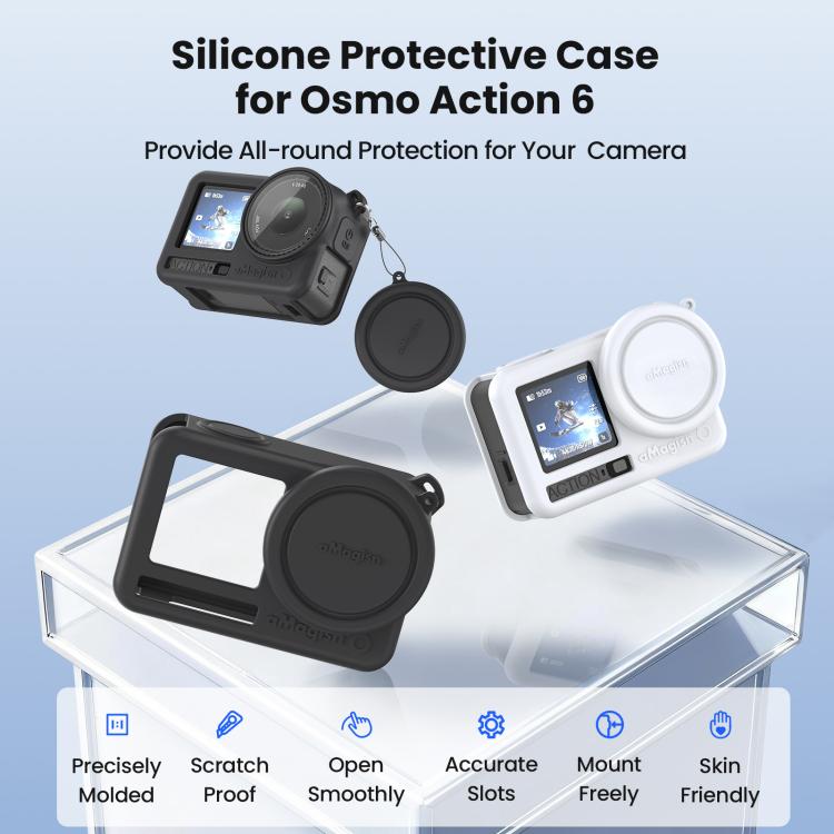 For DJI Osmo Action 6 aMagisn Silicone Case With Lens Cap Anti-Scratch Protective Cover