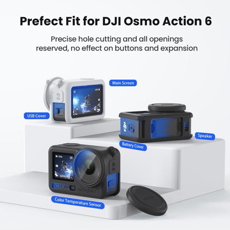 For DJI Osmo Action 6 aMagisn Silicone Case With Lens Cap Anti-Scratch Protective Cover