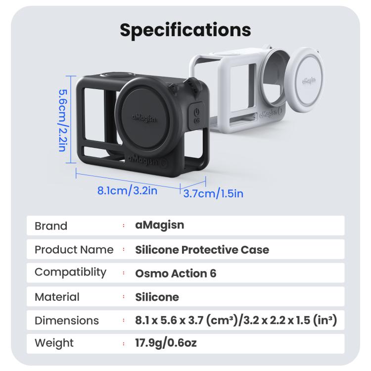 For DJI Osmo Action 6 aMagisn Silicone Case With Lens Cap Anti-Scratch Protective Cover