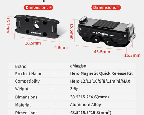 aMagisn Metal Magnetic Quick Release Kit For GoPro HERO12 Black /11 Black /11 Black mini /10 Black /9 Black /8 Black / Max