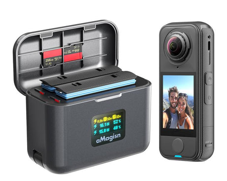For Insta360 X4 Air Battery aMagisn 36W Fast Charging Case with Color Display & Built-in USB-C Cable, PM13