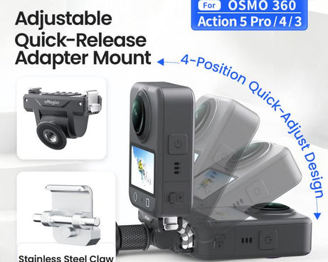 AMagisn Adjustable Quick Release Adapter For DJI Osmo 360/Action 5 Pro/4/3 - 4-Level Fast Perspective Switch