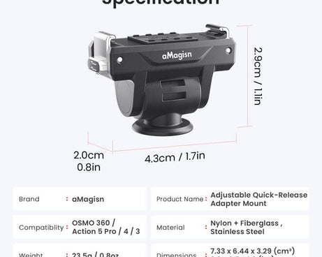 AMagisn Adjustable Quick Release Adapter For DJI Osmo 360/Action 5 Pro/4/3 - 4-Level Fast Perspective Switch