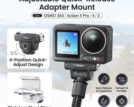 AMagisn Adjustable Quick Release Adapter For DJI Osmo 360/Action 5 Pro/4/3 - 4-Level Fast Perspective Switch