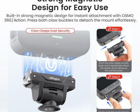 AMagisn Adjustable Quick Release Adapter For DJI Osmo 360/Action 5 Pro/4/3 - 4-Level Fast Perspective Switch
