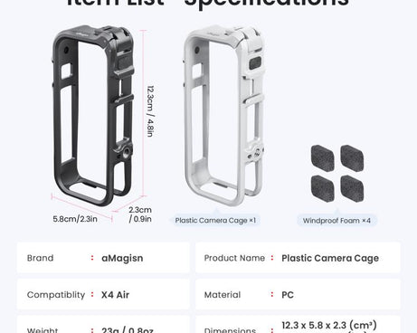 For Insta360 X4 Air AMagisn Camera Cage Plastic Expansion Frame With Windproof Foam