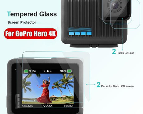 For GoPro HERO 4K 2024 Tempered Glass Screen Protector Anti-Scratch Lens Cover, 2 Sets