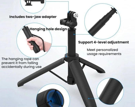 Flymile For DJI / GoPro / Insta360 Selfie Sticks Extension Tripods, 1/4 inch Version, Two-prong Version