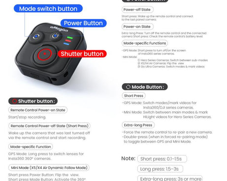 aMagisn Bluetooth Remote Controller 3.0 Universal Version For Insta360, GoPro Hero, Android/ios Smartphones, DJI OSMO 360, Action 6/5 Pro/4, AM40
