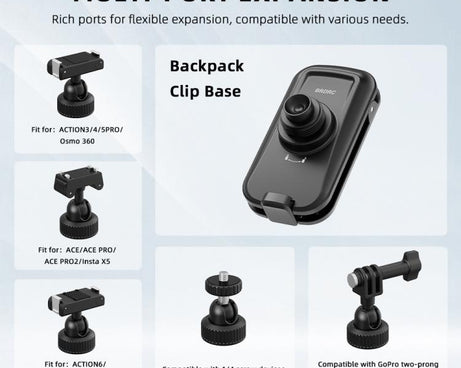 BRDRC Action Cameras Magnetic Quick-release Backpack Shoulder Strap Slip, For DJI Action 6 / Nano, For DJI Action 3 / 4 / 5Pro / Osmo 360, For Insta360 Ace Pro 1 / 2 / ACE / X5, For Gopro, 1/4 Interface