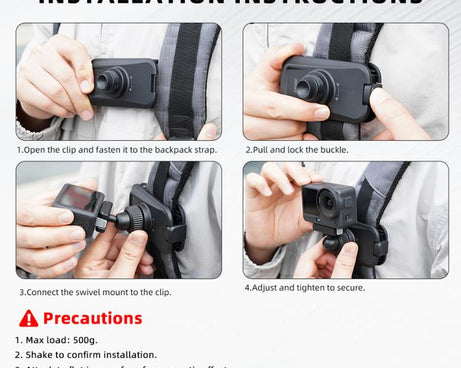 BRDRC Action Cameras Magnetic Quick-release Backpack Shoulder Strap Slip, For DJI Action 6 / Nano, For DJI Action 3 / 4 / 5Pro / Osmo 360, For Insta360 Ace Pro 1 / 2 / ACE / X5, For Gopro, 1/4 Interface
