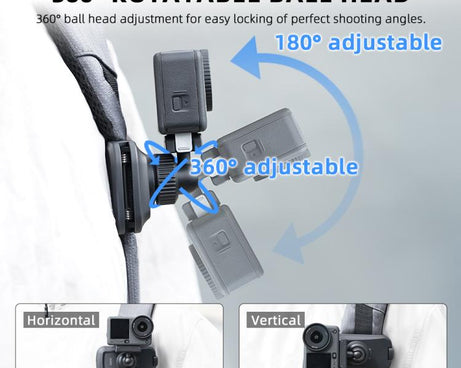 BRDRC Action Cameras Magnetic Quick-release Backpack Shoulder Strap Slip, For DJI Action 6 / Nano, For DJI Action 3 / 4 / 5Pro / Osmo 360, For Insta360 Ace Pro 1 / 2 / ACE / X5, For Gopro, 1/4 Interface