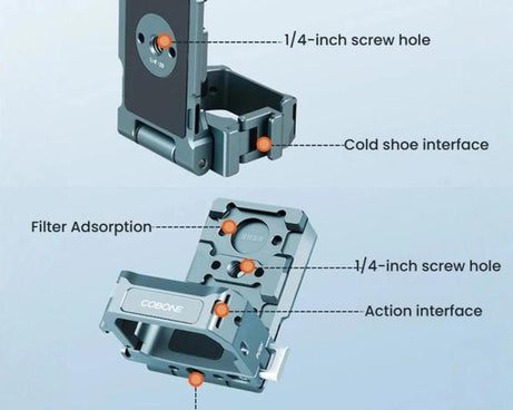 For DJI Osmo Pocket 3 COBONE Magnetic Extension Mount Quick-Release Adapter With 1/4-Inch Screw Hole & Cold Shoe, CPK-2