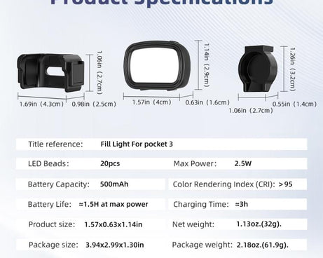 For DJI Pocket 3 Flymile Handheld Magnetic Fill Light For Photography