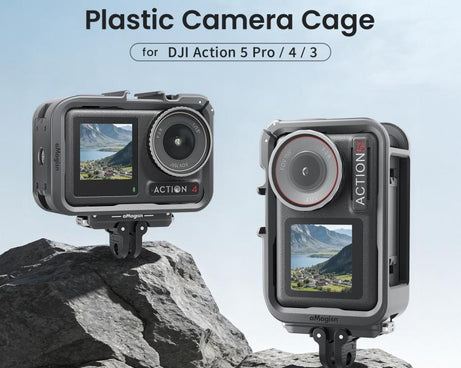 aMagisn PC Material Camera Cage for DJI Action 5 Pro / 4 / 3 with Quick Release Vertical/Horizontal Shoot Support, Cold Shoe Mount & 1/4-inch Thread, Action 5 Pro /4/3 PC Cage