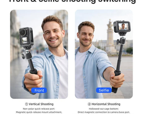 aMagisn PC Material Camera Cage for DJI Action 5 Pro / 4 / 3 with Quick Release Vertical/Horizontal Shoot Support, Cold Shoe Mount & 1/4-inch Thread, Action 5 Pro /4/3 PC Cage