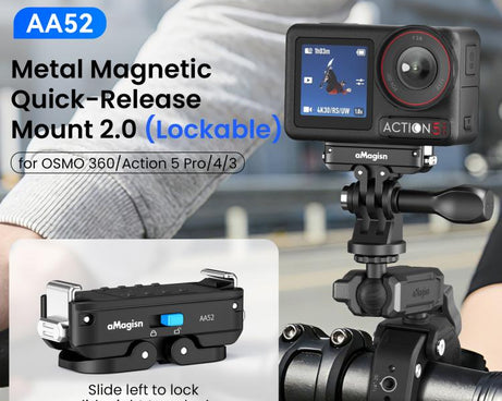 aMagisn Metal Magnetic Quick Release Mount 2.0 Lockable Adapter for DJI Osmo 360/ Action 5 Pro/4/3, For DJI Osmo 360/ Action 5 Pro/4/3
