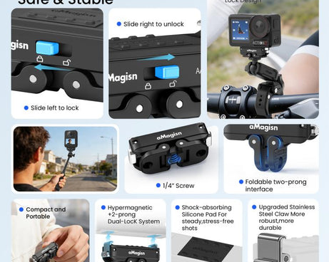 aMagisn Metal Magnetic Quick Release Mount 2.0 Lockable Adapter for DJI Osmo 360/ Action 5 Pro/4/3, For DJI Osmo 360/ Action 5 Pro/4/3