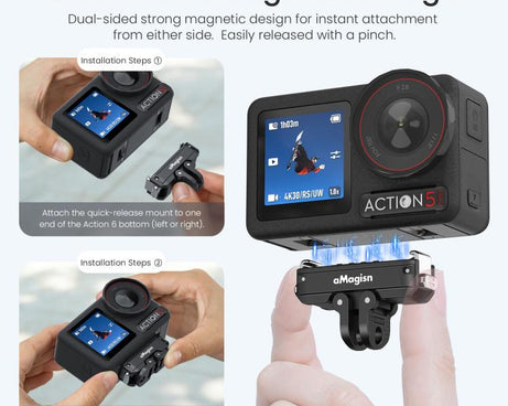 aMagisn Metal Magnetic Quick Release Mount 2.0 Lockable Adapter for DJI Osmo 360/ Action 5 Pro/4/3, For DJI Osmo 360/ Action 5 Pro/4/3