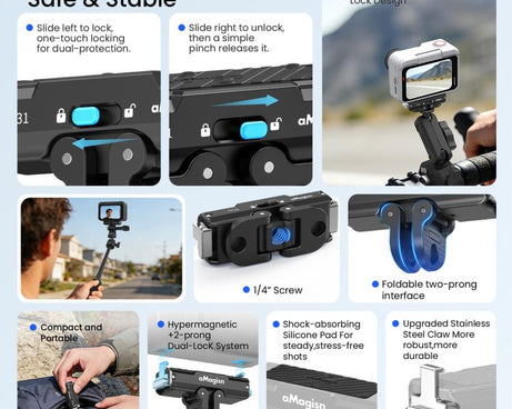 For Insta360 GO Ultra aMagisn Metal Magnetic Quick Release Mount 2.0 Lockable Adapter, For Insta360 GO Ultra