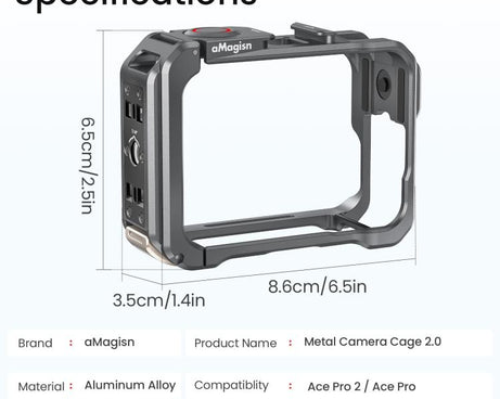 For Insta360 Ace Pro 2 / Ace Pro AMagisn Metal Camera Cage 2.0 With Quick-Switch Vertical/Horizontal Shooting, Cold Shoe Mount