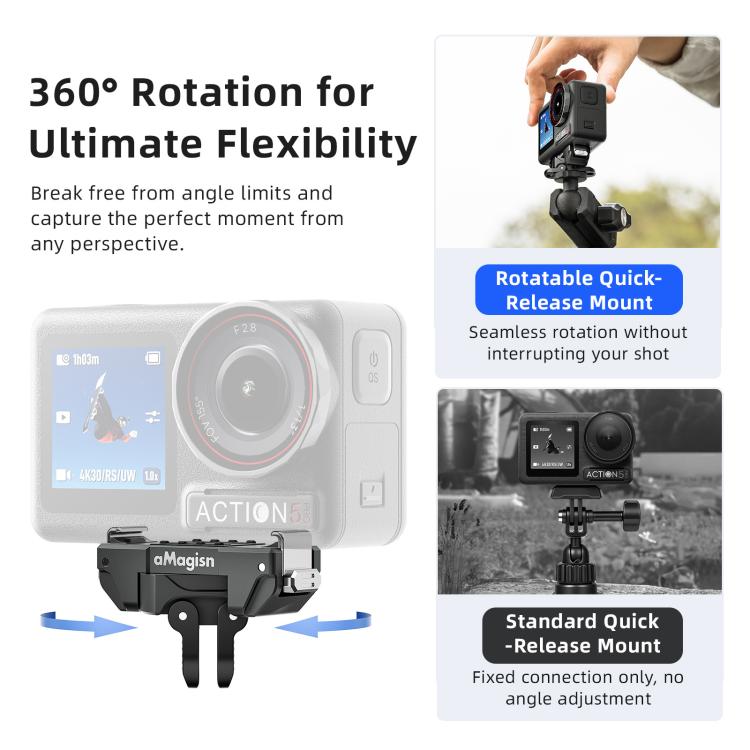 aMagisn 360-Degree Rotatable Magnetic Quick Release Mount For DJI Osmo 360/Action 5 Pro/4/3, For DJI Osmo 360/Action 5 Pro/4/3