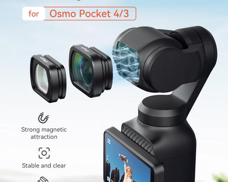 For DJI Osmo Pocket 4/3 Magnetic Optical Glass Lens Filter with Aluminum Alloy Frame, aMagisn Macro Lens 10X, aMagisn Wide Angle Lens 0.72X