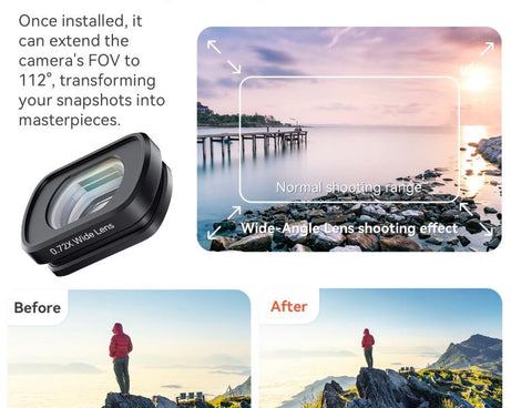 For DJI Osmo Pocket 4/3 Magnetic Optical Glass Lens Filter with Aluminum Alloy Frame, aMagisn Macro Lens 10X, aMagisn Wide Angle Lens 0.72X