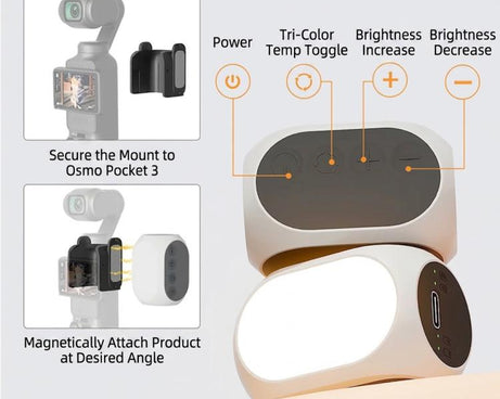 For DJI Osmo Pocket 4/3 Magnetic Fill Light 3 Color Modes Portable Rechargeable Vlog Video Light, 2pcs /Pack