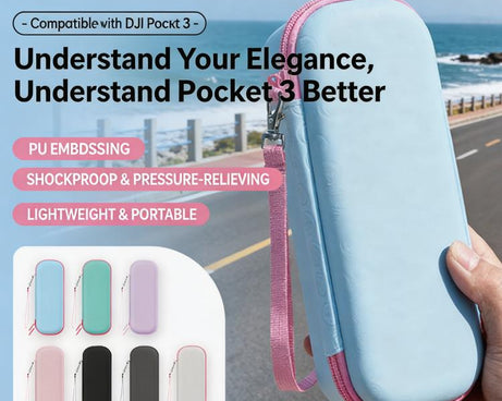 For DJI Osmo Pocket 3 Standalone & Essential Accessories Hard Carrying Case PU Leather Storage Bag with Wrist Strap