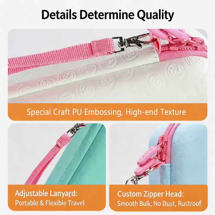 For DJI Osmo Pocket 3 Standalone & Essential Accessories Hard Carrying Case PU Leather Storage Bag with Wrist Strap