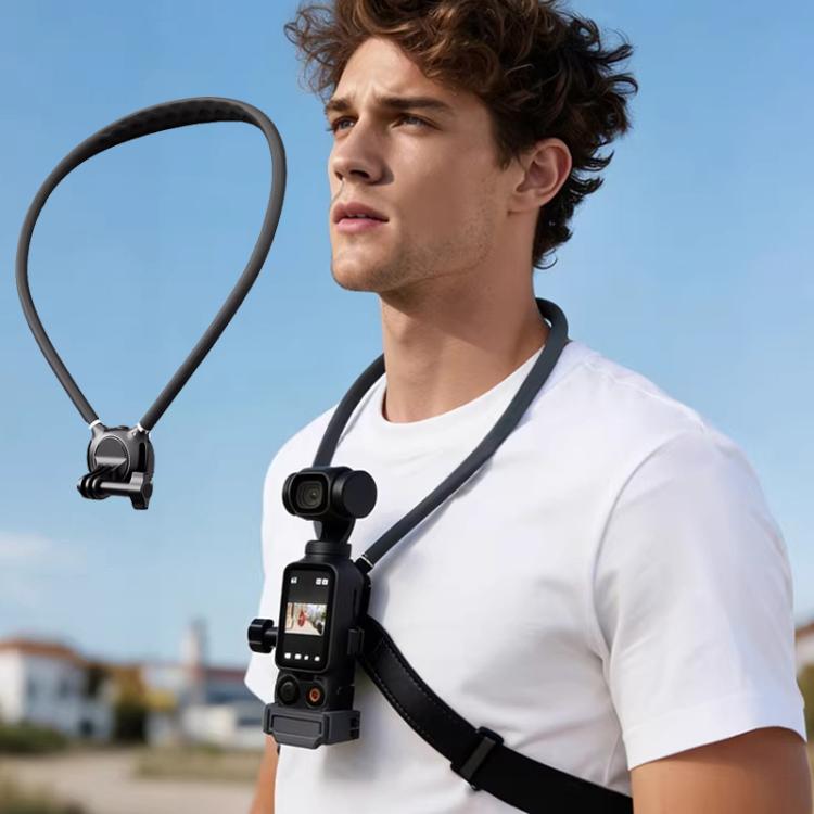 Neck Mount For Action Camera With 360-Degree Rotating Quick Release Base Air Cushion POV Necklace Holder With Anti-Shake Chest Strap