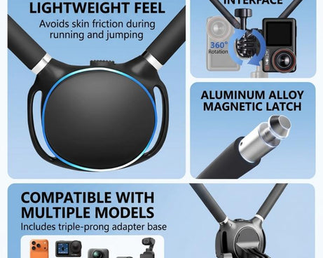 Neck Mount For Action Camera With 360-Degree Rotating Quick Release Base Air Cushion POV Necklace Holder With Anti-Shake Chest Strap