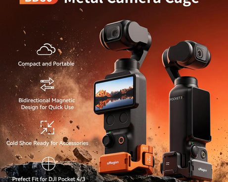 For DJI Osmo Pocket 4 & Pocket 3 aMagisn Metal Camera Cage Multifunctional Expansion Frame with Cold Shoe Mount, Dual-Prong & 1/4-inch Thread, Magnetic Quick Release Adapter Compatible