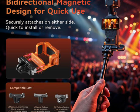 For DJI Osmo Pocket 4 & Pocket 3 aMagisn Metal Camera Cage Multifunctional Expansion Frame with Cold Shoe Mount, Dual-Prong & 1/4-inch Thread, Magnetic Quick Release Adapter Compatible