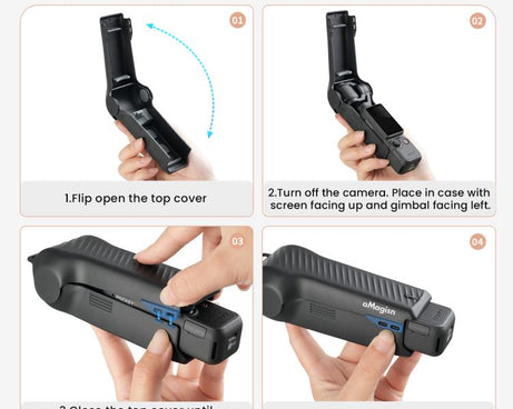 For DJI Osmo Pocket 4 aMagisn One-Piece Flip Protective Case Impact-Resistant ABS Hard Cover with Built-in Magnetic Filter Storage