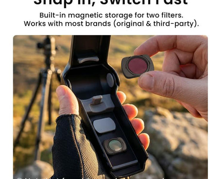 For DJI Osmo Pocket 4 aMagisn One-Piece Flip Protective Case Impact-Resistant ABS Hard Cover with Built-in Magnetic Filter Storage