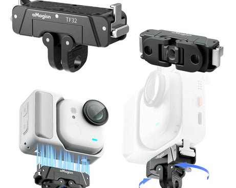 For Insta360 GO Ultra AMagisn 360-Degree Rotatable Metal Magnetic Quick-Release Mount With 1/4-Inch Thread And 2-Prong Base, For Insta360 GO Ultra