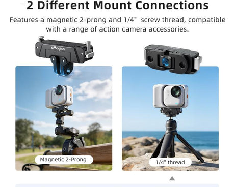 For Insta360 GO Ultra AMagisn 360-Degree Rotatable Metal Magnetic Quick-Release Mount With 1/4-Inch Thread And 2-Prong Base, For Insta360 GO Ultra