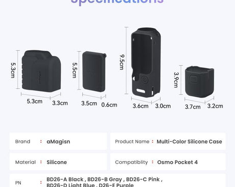 For DJI Osmo Pocket 4 aMagisn Multi-color Silicone Protective Case Full Body Sleeve Precision Cutout Anti-Scratch Skin