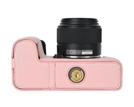 For Fujifilm X-S10 PU Leather Camera Half Case Vintage Litchi Pattern Protective Bottom Base With Magnetic Battery Access