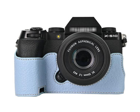 For Fujifilm X-S10 PU Leather Camera Half Case Vintage Litchi Pattern Protective Bottom Base With Magnetic Battery Access
