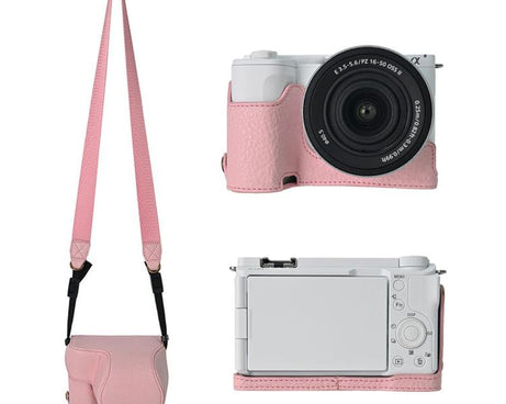 For Sony ZV-E10 II / ZV-E10M2 PU Leather Camera Case Bag Protective Half Body Cover With Shoulder Strap