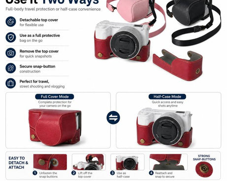 For Sony ZV-E10 II / ZV-E10M2 PU Leather Camera Case Bag Protective Half Body Cover With Shoulder Strap