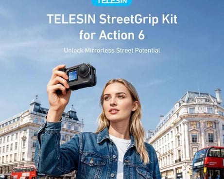 For DJI Action 6 TELESIN Street Photography Grip Set Aluminum Alloy Camera Cage Hand Grip Rig, For DJI Action 6
