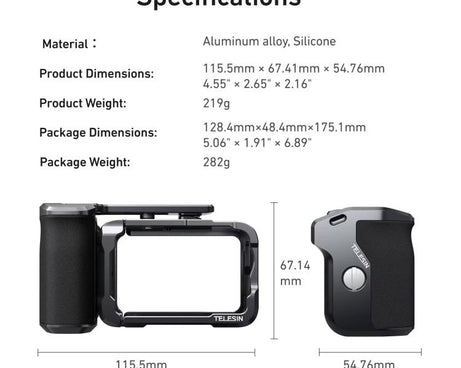 For DJI Action 6 TELESIN Street Photography Grip Set Aluminum Alloy Camera Cage Hand Grip Rig, For DJI Action 6