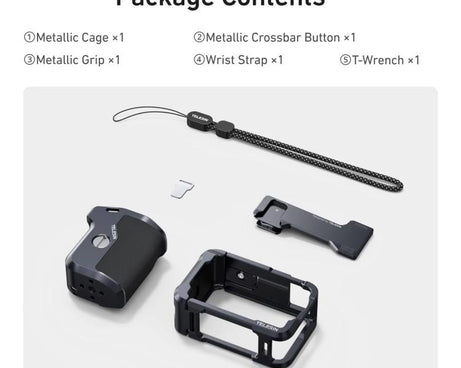 For DJI Action 6 TELESIN Street Photography Grip Set Aluminum Alloy Camera Cage Hand Grip Rig, For DJI Action 6