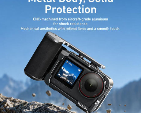 For DJI Action 6 TELESIN Street Photography Grip Set Aluminum Alloy Camera Cage Hand Grip Rig, For DJI Action 6