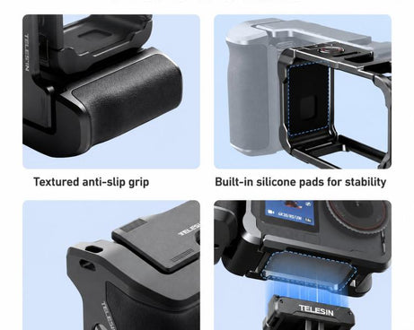 For DJI Action 6 TELESIN Street Photography Grip Set Aluminum Alloy Camera Cage Hand Grip Rig, For DJI Action 6