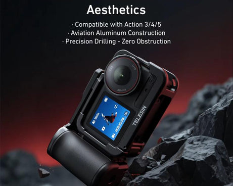 TELESIN StreetGrip Kit For DJI Osmo Action 5 Pro/4/3 Aluminum Alloy Camera Cage Hand Grip Rig, For DJI Osmo Action 5 Pro/4/3